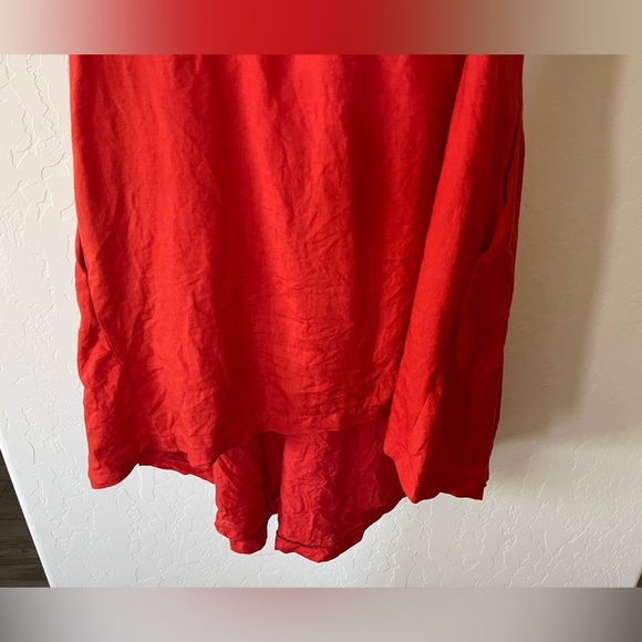 Banana Republic| Vibrant Red 100% Linen Sleeveless Shirt Dress, Lagenlook Style• - Picture 4 of 12